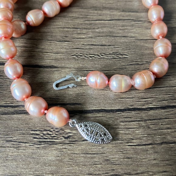 Vintage peach / light pink faux pearl baroque choker necklace - Picture 4 of 6